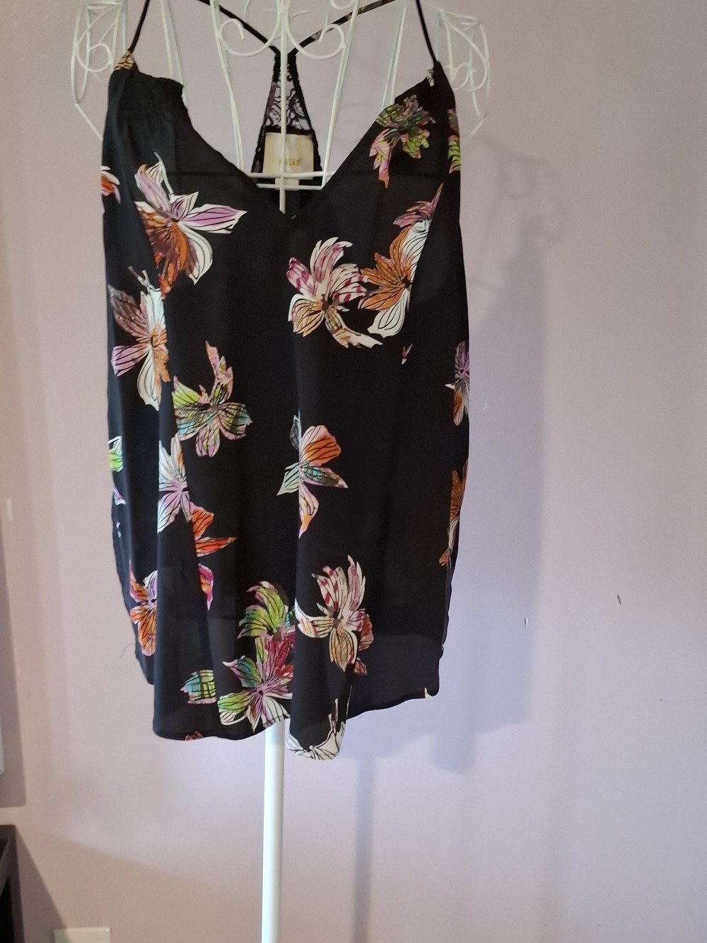 Maeve Black Floral Satin Camisole with Multicolor Blooms